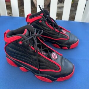 Black and Red Jordan GS pro High-Top Athletic Shoes For Boy Size 1